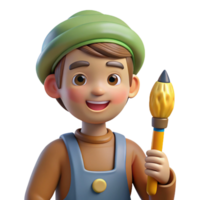 harmonious pristine Artist holding a paintbrush with Transparent Background premium png