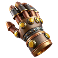 memorable vintage Concept art style, isolated cutout of a steampunk gauntlet with articulated fingers and brass plating Hyper-specific, ultra-detailed with Transparent Background high resolution png