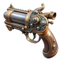 inspired traditional Ultra-detailed, hyper-specific professional render of a steampunk pistol with ornate engravings and pearl grips Isolated cutout with Transparent Background 8K png