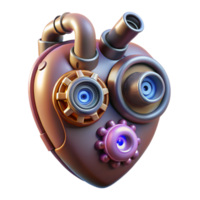 notable bohemian Ultra-detailed, concept art style, isolated cutout of a steampunk heart with gears, pipes, and glowing valves Hyper-specific render with Transparent Background original png