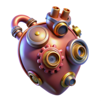 wonderful organic Ultra-detailed, concept art style, isolated cutout of a steampunk heart with gears, pipes, and glowing valves Hyper-specific render with Transparent Background sharp png