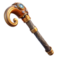 coveted organic Photorealistic, hyper-specific professional render of a steampunk cane with a hidden blade and intricate carvings Isolated cutout with Transparent Background gallery standard png