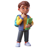 dazzling joyful classic Thinking student with books and backpack with Transparent Background high resolution png