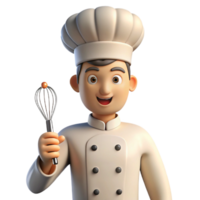enchanting intense minimalist Chef in uniform holding a whisk with Transparent Background museum quality png
