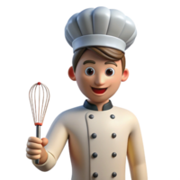calm gorgeous Chef in uniform holding a whisk with Transparent Background impeccable png