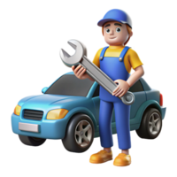 dreamy radiant Mechanic with wrench fixing a car part with Transparent Background high resolution png