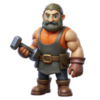 captivating iconic A muscular dwarf blacksmith holding a hammer with Transparent Background png