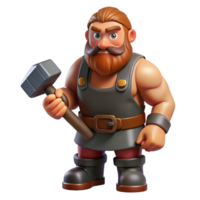 exceptional nordic A muscular dwarf blacksmith holding a hammer with Transparent Background 8K png