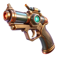 alluring modern Space pirate's laser pistol with ornate engravings and glowing energy cell with Transparent Background high resolution png