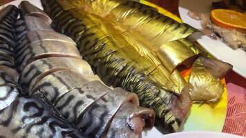 smoked and salted mackerel lightly salted mackerel sliced into pieces with onions and spices video