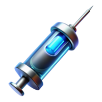 elegant urban Futuristic medical syringe with glowing liquid and digital display with Transparent Background expertly shot png