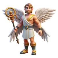 elegant distinctive Hermes, Messenger of the Gods, holding caduceus, winged sandals, with Transparent Background png