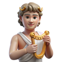energetic wonderful Apollo, God of Music and Light, holding lyre, serene expression, with Transparent Background museum quality png