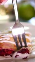 cherry pie fork poke slice open lots of filling cherry strudel with sour cream video