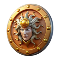 dramatic unforgettable Aegis, shield of Zeus, adorned with Medusa's head, protective symbol, with Transparent Background png