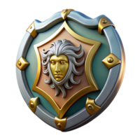 beautiful quintessential Aegis, shield of Zeus, adorned with Medusa's head, protective symbol, with Transparent Background png