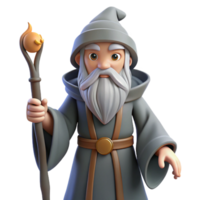 energetic exquisite A wise old wizard with a long white beard, holding a staff, with Transparent Background sharp png