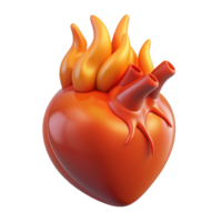 dynamic stunning A single, realistic, human heart engulfed in flames with Transparent Background high resolution png