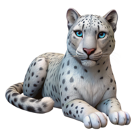 beautiful unforgettable Photorealistic, professional render, isolated cutout of a single snow leopard, lying down, looking forward with Transparent Background png