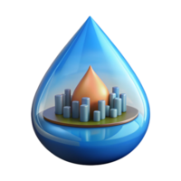 acclaimed vintage Concept art style, isolated cutout of a single tear drop containing a miniature city skyline with Transparent Background high resolution png