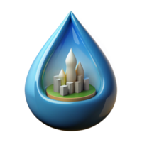 calm breathtaking Concept art style, isolated cutout of a single tear drop containing a miniature city skyline with Transparent Background elite png