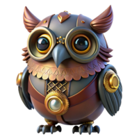 dynamic captivating Steampunk owl automaton with glowing eyes and intricate feathers with Transparent Background gallery standard png