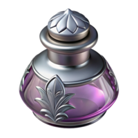 distinctive gothic Photorealistic, isolated cutout of an Art Nouveau inkwell, glass with a silver lid and a stylized floral design with Transparent Background perfect clarity png