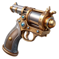 enchanting dynamic mid-century Steampunk pistol with ornate engravings and a pearl handle with Transparent Background detailed png