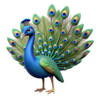 dynamic alluring Ultra-detailed, hyper-specific, isolated cutout of a single peacock, tail feathers fully displayed with Transparent Background fine detail png