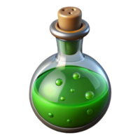 alluring signature A single, detailed, potion bottle with bubbling green liquid with Transparent Background png