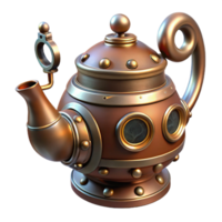 enchanting standout Steampunk teapot with a steam vent and intricate detailing with Transparent Background png