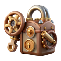 dazzling iconic Steampunk lock and key set with intricate clockwork mechanisms with Transparent Background png