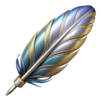 alluring quintessential Ultra-detailed, photorealistic isolated cutout of a biomechanical feather with metallic barbs with Transparent Background png