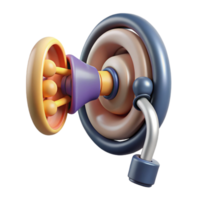 dazzling iconic Hyper-specific, professional render of a biomechanical ear with internal speakers and microphones, isolated cutout with Transparent Background png