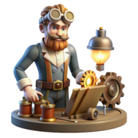elegant abstract A Steampunk Inventor in a Workshop authentic png