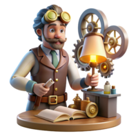 vibrant traditional A Steampunk Inventor in a Workshop detailed png