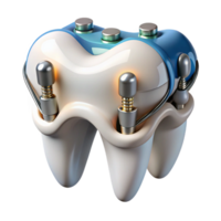 beautiful avant-garde Professional render, hyper-specific isolated cutout of a biomechanical tooth with internal sensors and drills with Transparent Background high quality png