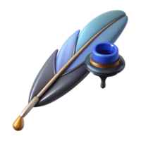alluring dynamic geometric A single, stylized feather pen with ink dripping, with Transparent Background museum quality png
