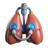 exemplary creative Hyper-specific, professional render of a biomechanical lung with filtration systems and oxygen tanks, isolated cutout with Transparent Background detailed png