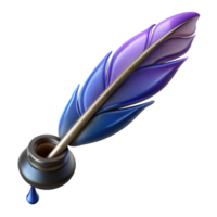 elegant memorable A single, stylized feather pen with ink dripping, with Transparent Background png