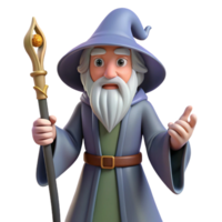 captivating energetic abstract A wise old wizard, long white beard, holding a staff with Transparent Background 8K png