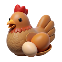 ethereal striking Hen, brown feathers, laying an egg egg not visible with Transparent Background precision png