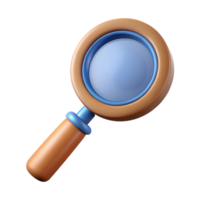 celebrated futuristic A stylized magnifying glass icon, with a handle made of wood with Transparent Background studio quality png