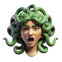 dynamic pristine Hyper-specific, photorealistic professional render of an isolated Medusa head, snakes meticulously detailed, eyes closed Isolated cutout with Transparent Background perfect clarity png