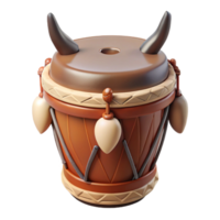 acclaimed retro Professional render of a photorealistic isolated cutout, ultra-detailed tribal drum with animal skin head with Transparent Background 4K png