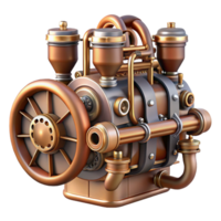 elegant mysterious rustic Steampunk airship engine with pistons, gears, and copper pipes with Transparent Background museum quality png