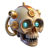 breathtaking notable Steampunk skull with gears, pipes, and glowing LEDs with Transparent Background png