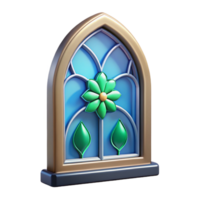 dreamy splendid Photorealistic, ultra-detailed, isolated cutout of a single, stained glass window pane with a floral design with Transparent Background original png