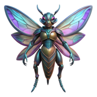 ethereal enchanting Alien insect with chitinous armor and iridescent wings with Transparent Background genuine png