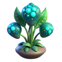 breathtaking unparalleled Alien plant with glowing spores and bioluminescent leaves with Transparent Background png